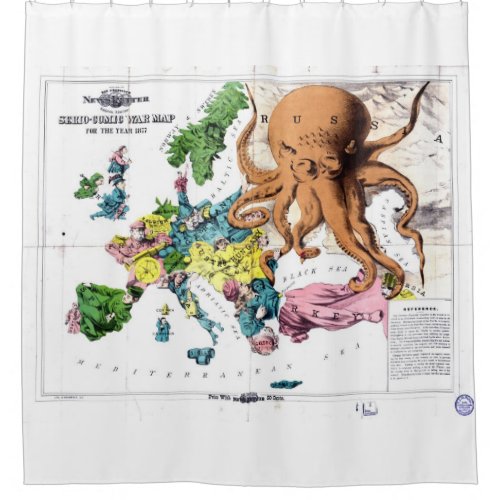 Vintage Political Cartoon Map of Europe 1877 Shower Curtain