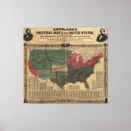 Vintage Political Map of The United States 1856 Canvas Print