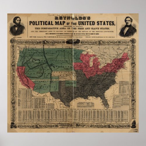 Vintage Political Map of The United States 1856 Poster