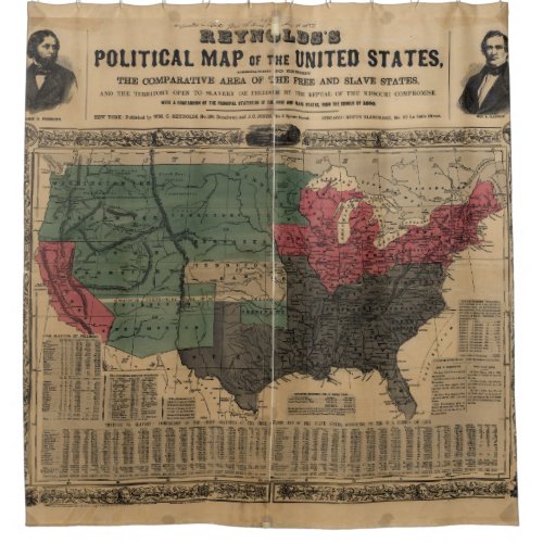 Vintage Political Map of The United States 1856 Shower Curtain
