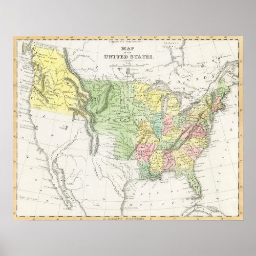 Vintage Political of the United States Map 1833 Poster