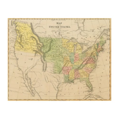 Vintage Political of the United States Map 1833 Wood Wall Art
