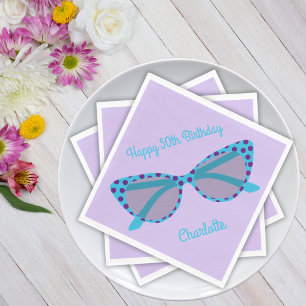 Vintage Polka Dot Cat-Eye Glasses 50's Birthday  Napkins