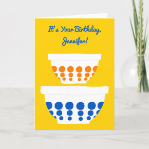 Vintage Polka Dot Mixing Bowls Custom Birthday Card