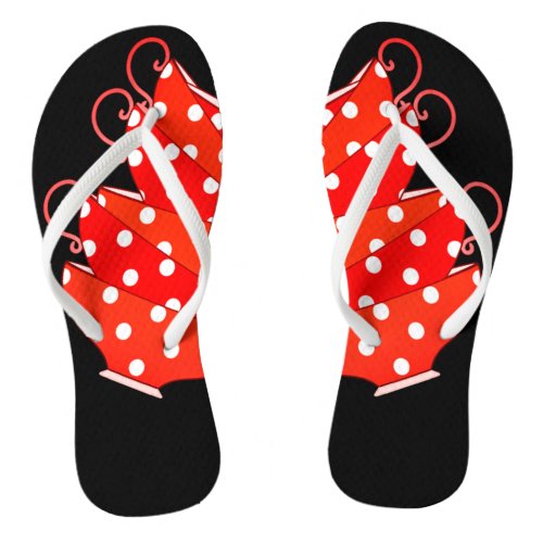 Vintage polka dot teacup flip flops