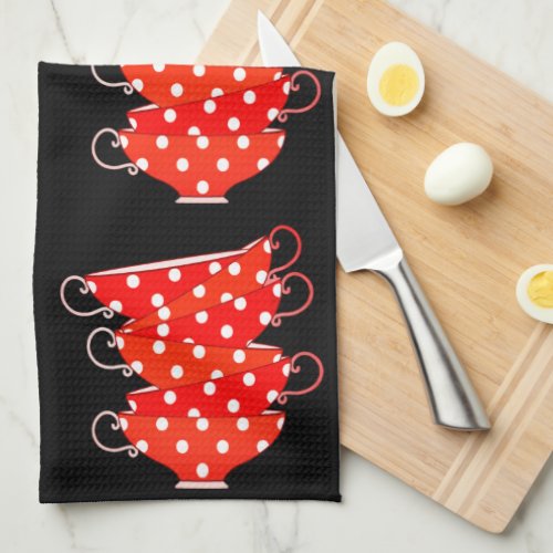 Vintage Polka dot teacup red and white whimsical  Kitchen Towel