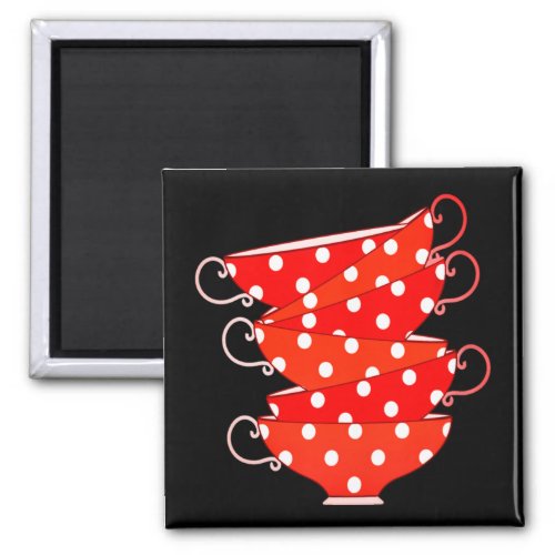 Vintage Polka dot teacup red black white Magnet