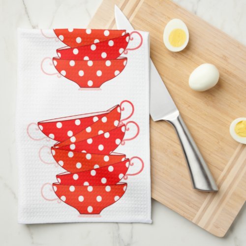 Vintage Polka dot teacup red white Kitchen Towel