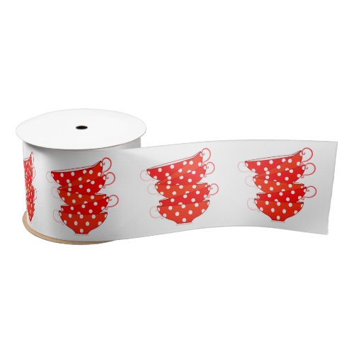 Vintage polka dot teacup red white satin ribbon