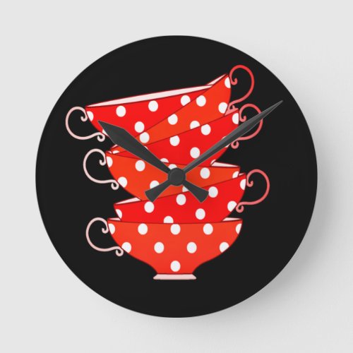 Vintage polka dot teacup round clock