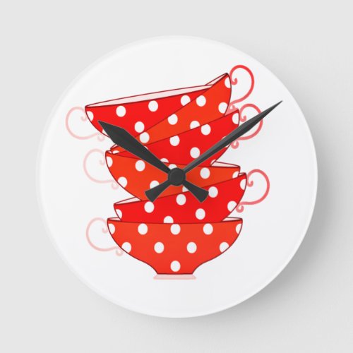 Vintage polka dot teacup round clock