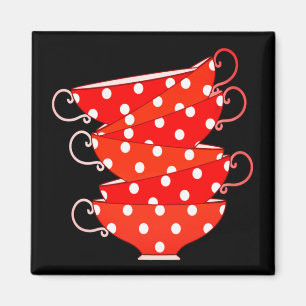 Vintage Polka dot teacup stack red black white Magnet