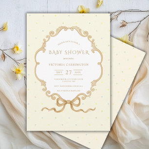 Vintage Polka Dot Yellow Watercolor Baby Shower Invitation