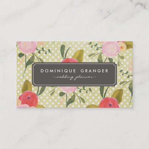 Vintage Polka Dots and Flowers Business Card