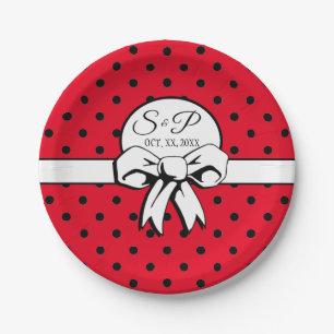 Vintage Polka Dots & Bows Bridal Shower Red Black Paper Plates