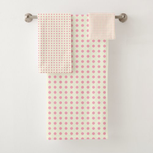 Vintage Polka Dots Pattern in Pink and Cream  Bath Towel Set