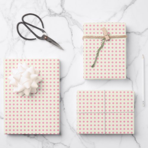Vintage Polka Dots Pattern in Pink and Cream Wrapping Paper Sheets