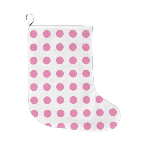 Vintage Polka Dots Pink White Color Retro Classic Large Christmas Stocking