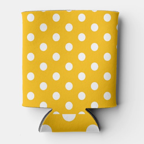 Vintage Polka Dots White and Yellow Pattern Color Can Cooler