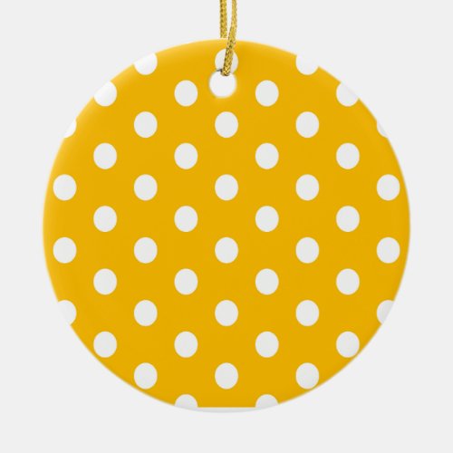 Vintage Polka Dots White and Yellow Pattern Color Ceramic Ornament