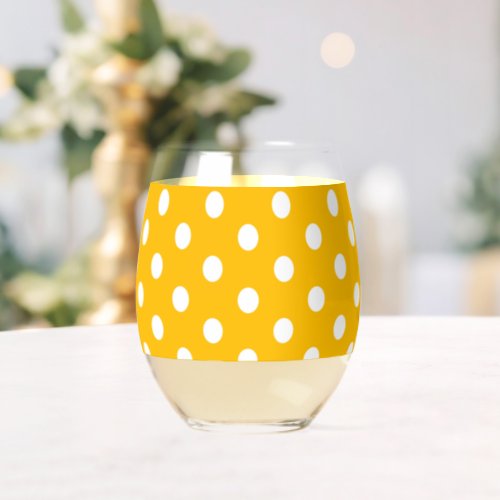 Vintage Polka Dots White and Yellow Pattern Color Stemless Wine Glass