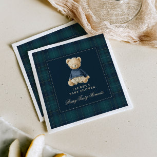 Vintage Polo Bear Tartan Baby Shower Napkins