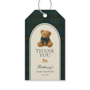 Vintage Polo Green Plaid Teddy Bear Baby Shower Gift Tags