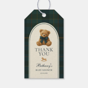 Vintage Polo Green Plaid Teddy Bear Baby Shower Gift Tags