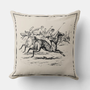 Vintage Polo Horses Equestrian Monogram Throw Pillow