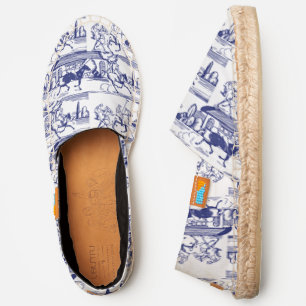 Vintage Polo Match Drawing in Blue, White Canvas Espadrilles