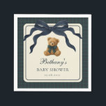 Vintage Polo Plaid Teddy Bear Navy Bow Napkins<br><div class="desc">Drawing inspiration from polo club elegance and classic equestrian tradition, these teddy bear themed napkins set the stage for a sophisticated baby shower with enduring appeal. A rich palette of deep navy and forest green, accented by a graceful statement bow, creates a look that feels both heritage-inspired and effortlessly luxurious....</div>