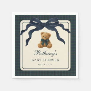 Vintage Polo Plaid Teddy Bear Navy Bow Napkins