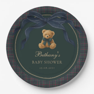 Vintage Polo Plaid Teddy Bear Navy Bow Paper Plates