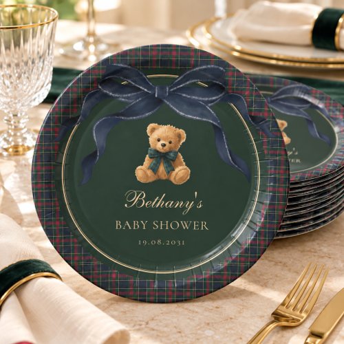 Vintage Polo Plaid Teddy Bear Navy Bow Paper Plates