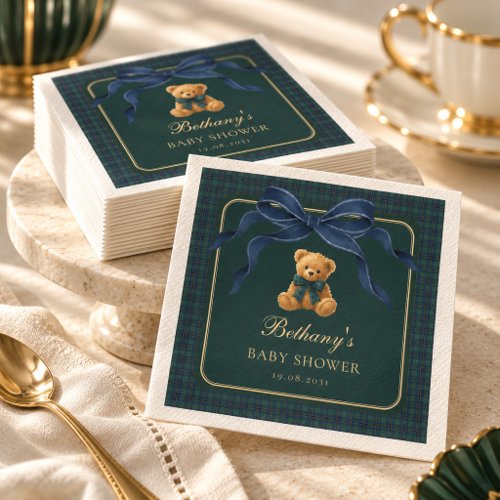 Vintage Polo Plaid Teddy Bear Navy Green Napkins