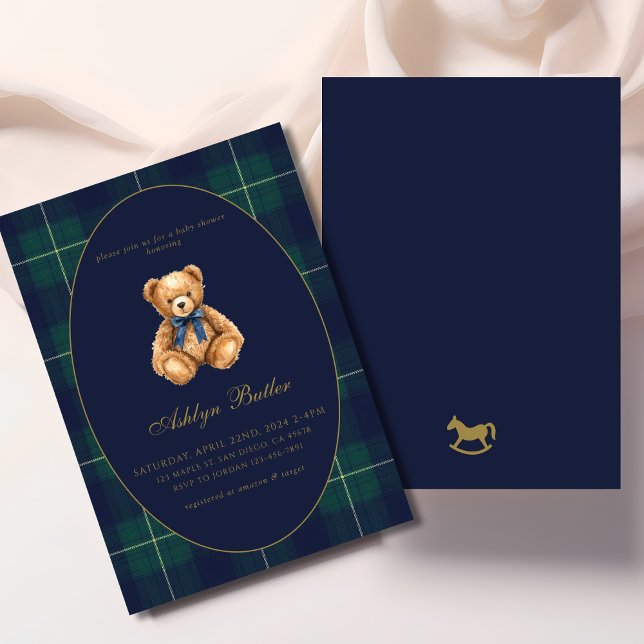 Vintage Polo Teddy Bear Baby Shower Invitation (Creator Uploaded)
