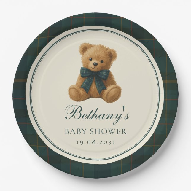 Vintage Polo Teddy Bear Boy Baby Shower Paper Plates (Front)
