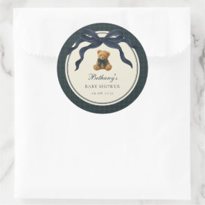 Vintage Polo Teddy Bear Navy Blue Bow Plaid Classic Round Sticker