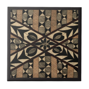 Vintage Polynesian Tiki Tapa Pattern Leaf Ceramic Tile