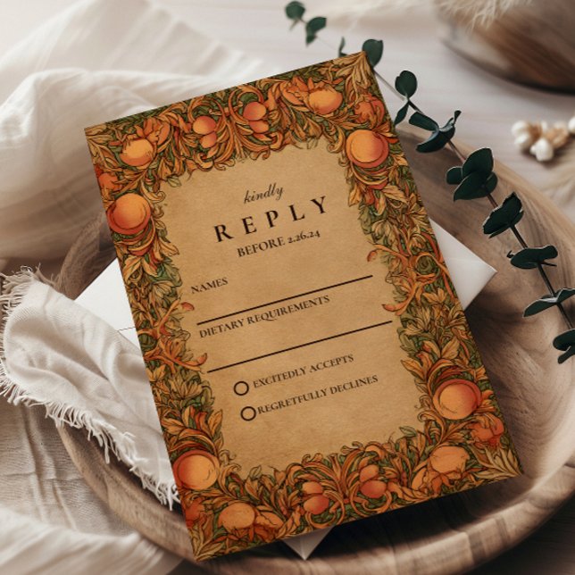 Vintage Pomegranate Art Nouveau Wedding RSVP Card (Creator Uploaded)