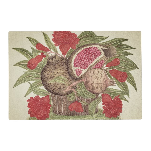 Vintage Pomegranate Flowers and Fruits Placemat (Front)