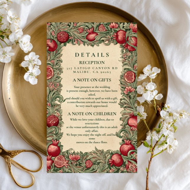 Vintage Pomegranate Garden Wedding Enclosure Card (Creator Uploaded)