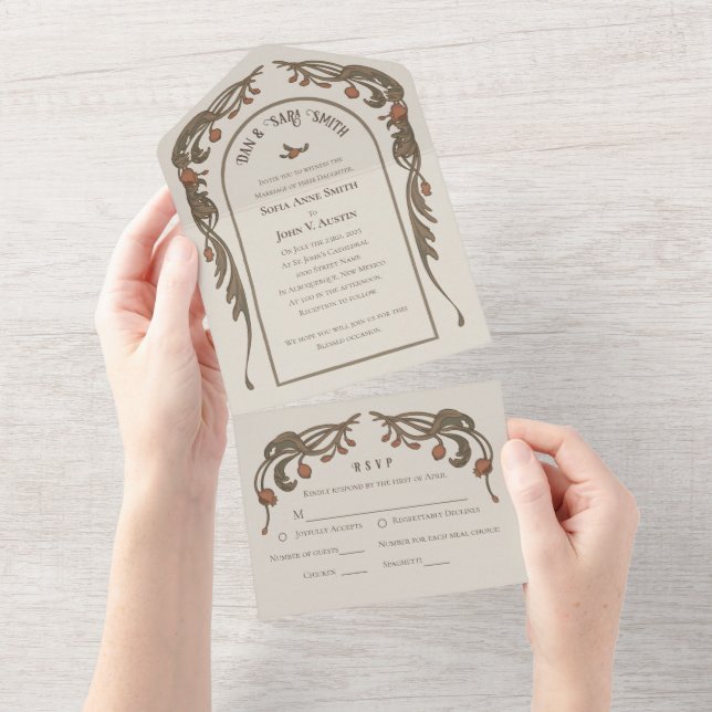 Vintage Pomegranate Invitation All in One (Tearaway)