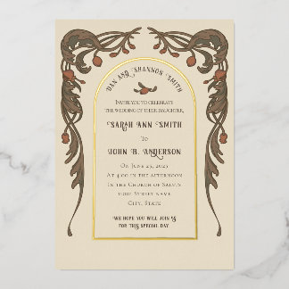 Vintage Pomegranate Invitation, Gold Arch Foil Invitation