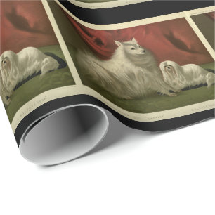 Vintage pomeranian and maltese dogs wrapping paper