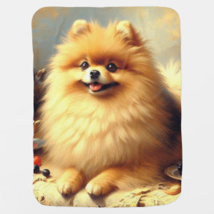 Vintage Pomeranian Dog Painting Baby Blanket