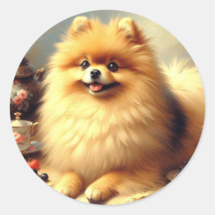 Vintage Pomeranian Dog Painting Classic Round Sticker