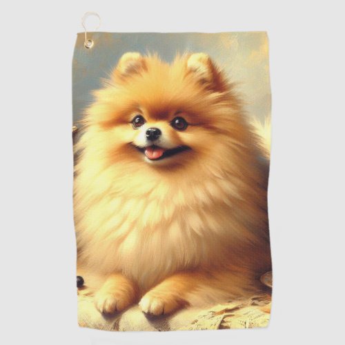 Vintage Pomeranian Dog Painting Golf Towel