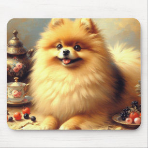 Vintage Pomeranian Dog Painting Mouse Pad