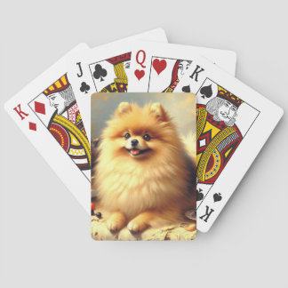 Vintage Pomeranian Dog Painting Poker Cards